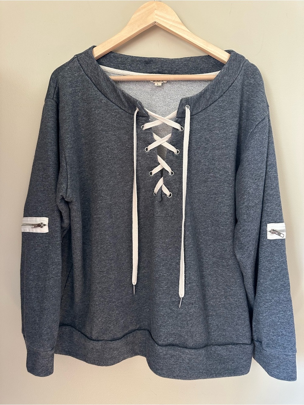 POL Tie Front Sweatshirt Gray Sz L